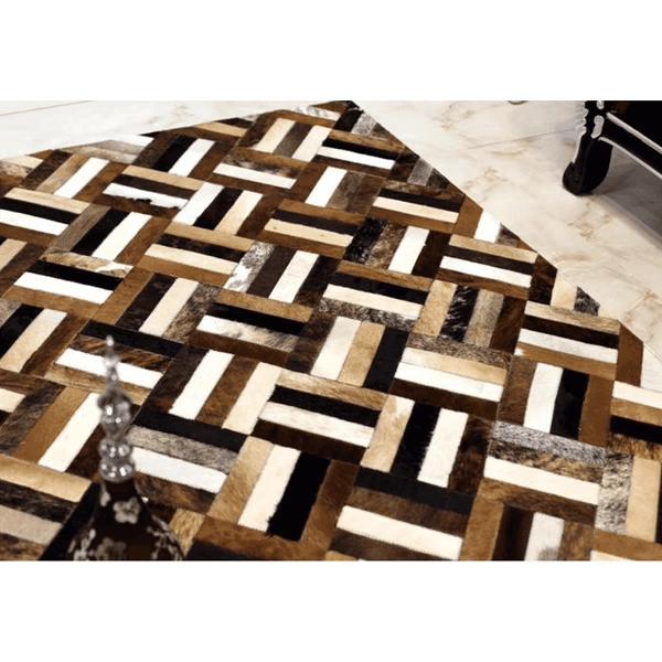 Luxus bőrszőnyeg, barna/fekete/bézs, patchwork, 140x200, bőr TIP 2