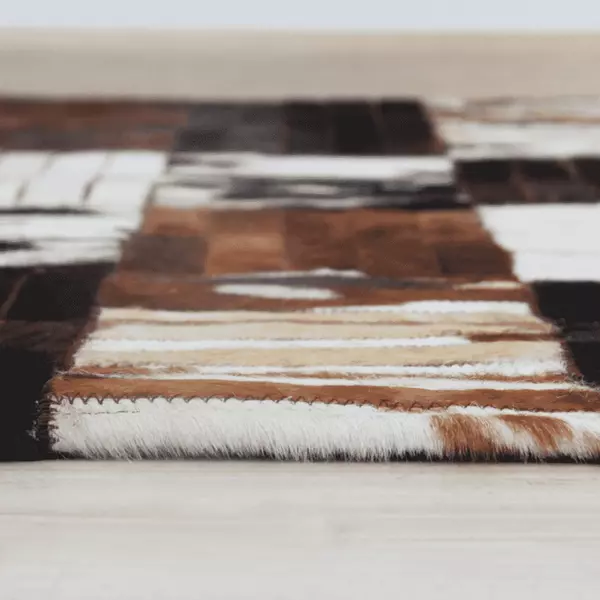 Luxus bőrszőnyeg, fekete/barna/fehér, patchwork, 201x300, bőr TIP 4