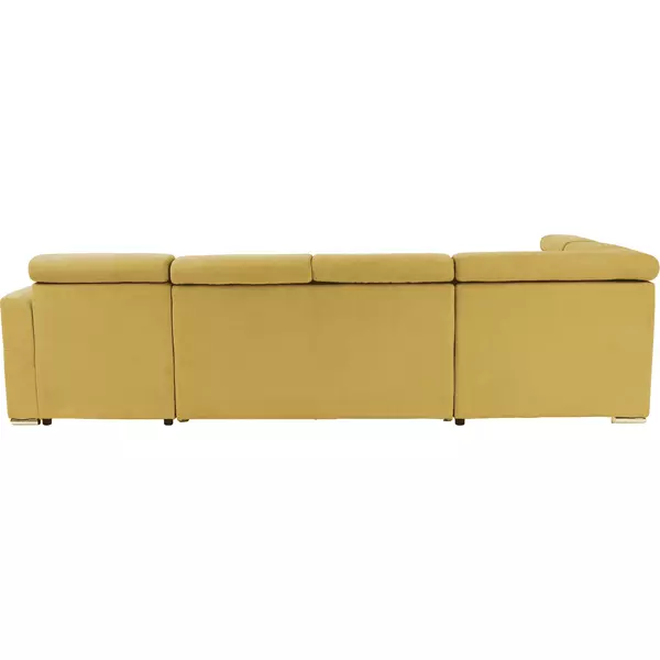 Luxus kivitelű ülőgarnitúra, sárga/barna párnák, balos, MARIETA U