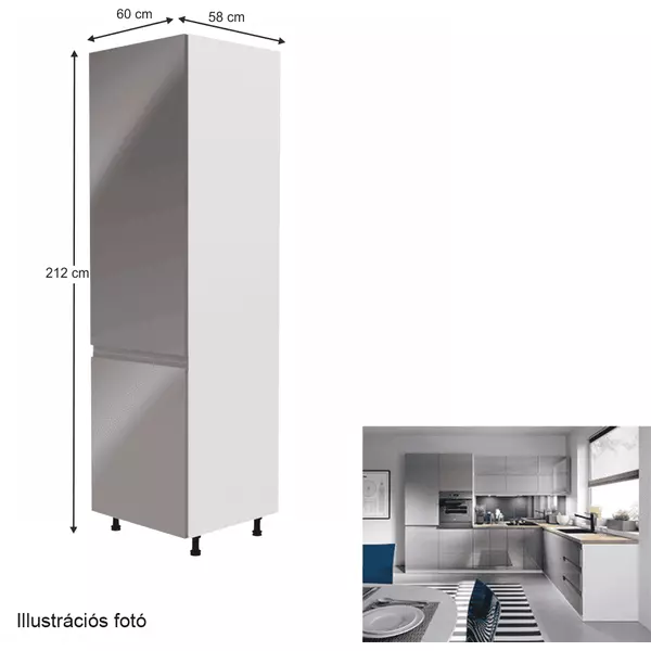 Hűtőgép szekrény, fehér/szürke extra magasfényű, balos, AURORA D60R