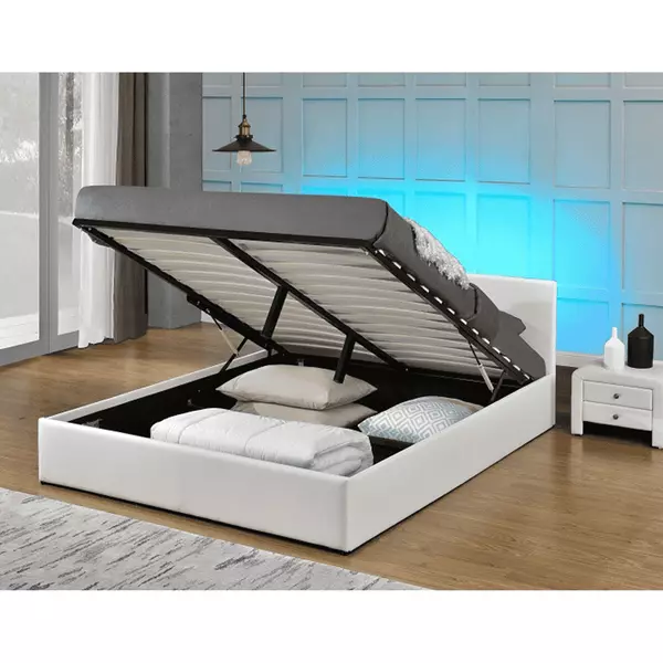 Modern francia ágy RGB LED-világítással, fehér, 180x200, JADA NEW