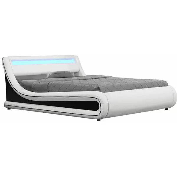 dupla ágy RGB LED-világítással, fehér/fekete, 180x200, MANILA NEW