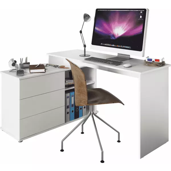 Univerzális sarok PC-asztal, fehér, TERINO