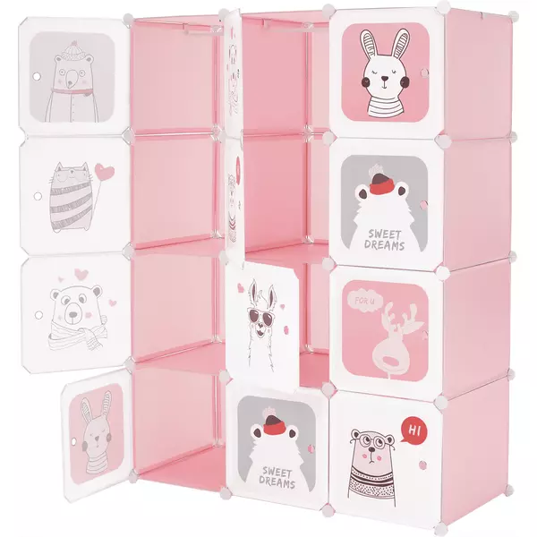 Gyerek moduláris szekrény, rózsaszín/gyerekminta, NURMI