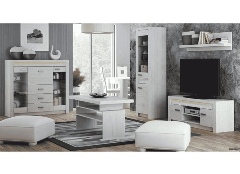 Vitrines szekrény, kőris fehér, INFINITY I-03