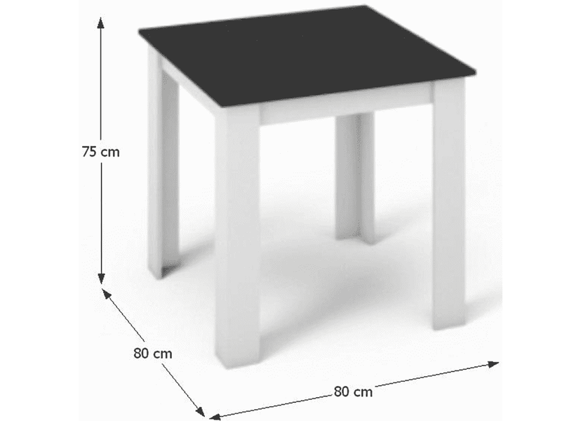 Étkezőasztal, fehér/fekete, 80x80 cm, KRAZ