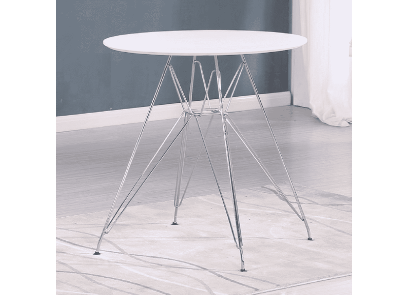 Étkezőasztal, króm/MDF, fehér extra magasfényű HG, átmérő 80 cm, RONDY