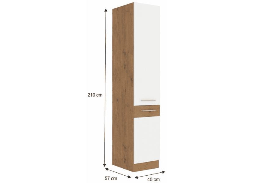 Magas szekrény, lancelot tölgy/ fehér extra magas fényű HG, VEGA 40 DK-210 2F