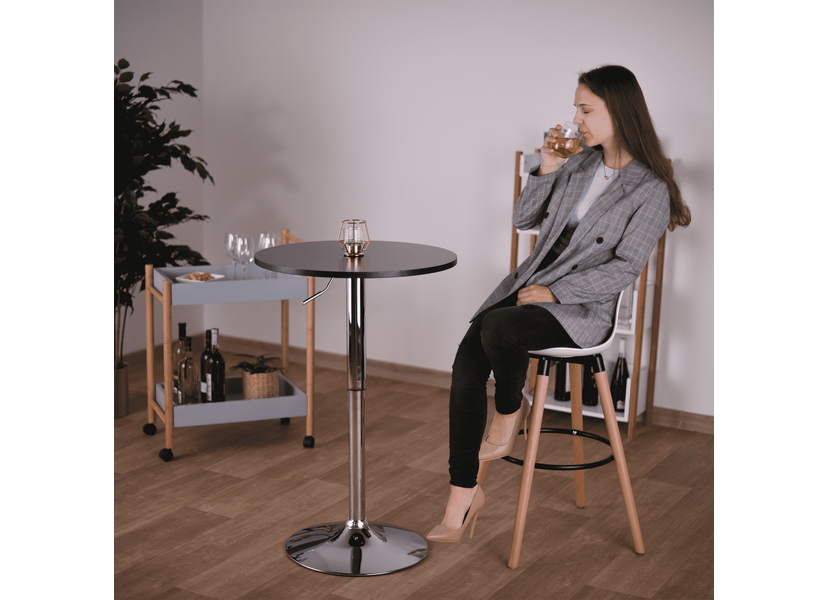 Bárasztal magassága állítható, fekete, átmérő 60 cm, BRANY NEW