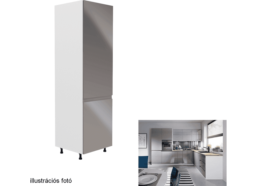 Szekrény a beépíthető hűtőhöz, fehér/szürke extra magasfényű, jobbos, AURORA D60ZL