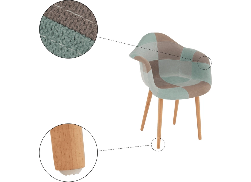 Fotel, anyag patchwork/menta/barna/bükk, KADIR NEW TIP 5