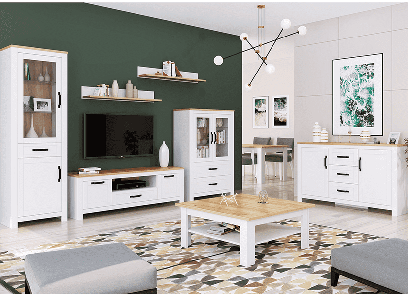 Vitrin, fehér alba/tölgy craft arany, LANZETTE C