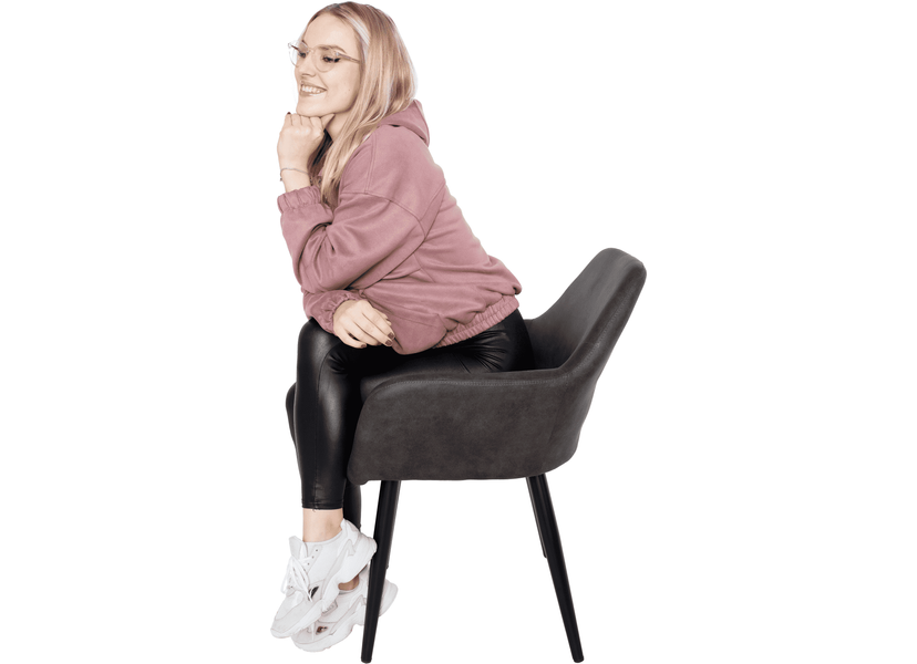 Design karosszék, szálcsiszolt bőrszövet, barna / fekete, LACEY