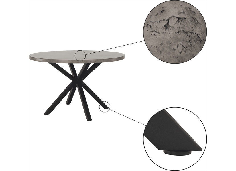 Étkezőasztal, beton/fekete, átmérő 120 cm, MEDOR