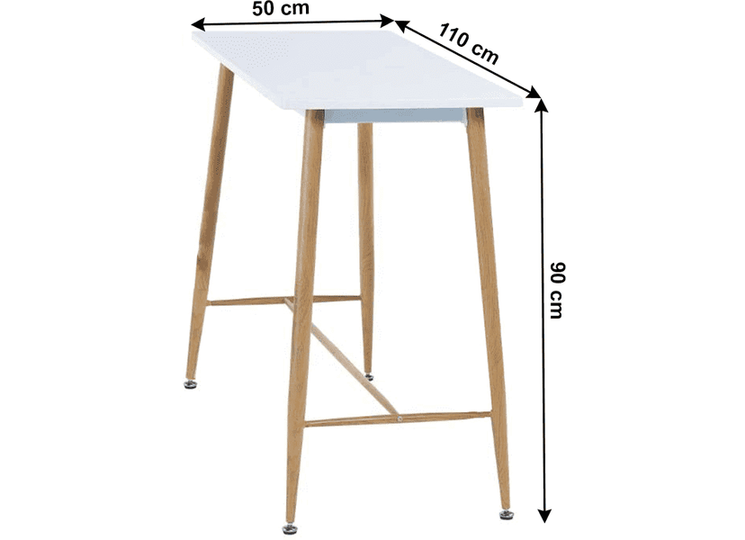 Bárasztal, fehér/bükk, MDF/fém, 110x50 cm, DORTON