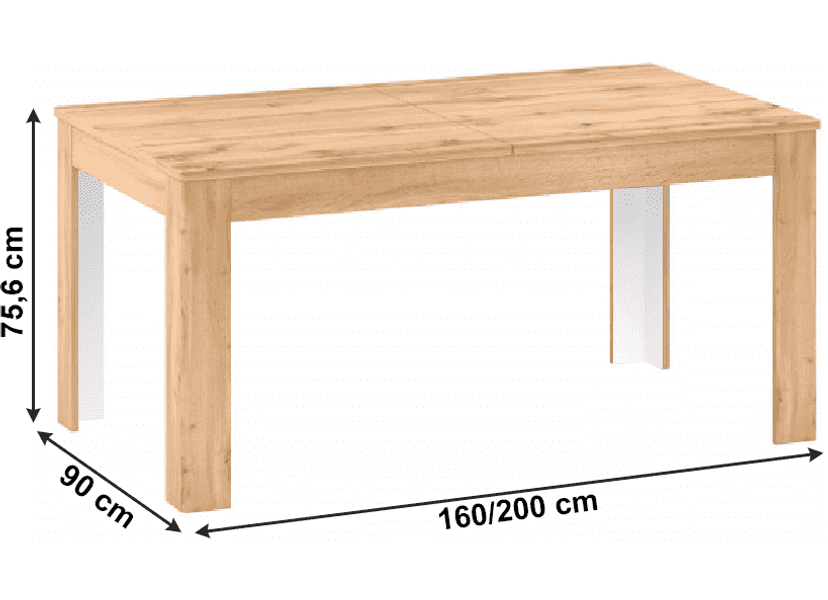 Széthúzható étkezőasztal, appalachian tölgy, 160-200x90 cm, PUSAN S