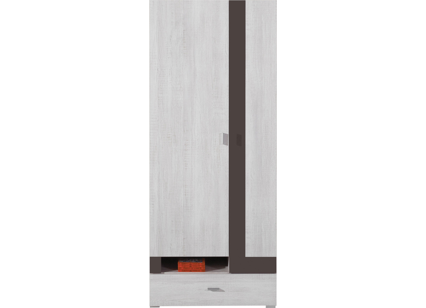 NEXT SYSTEM 3 akasztós szekrény fehér fenyő - föld barna színű, kétajtós, egyfiókos