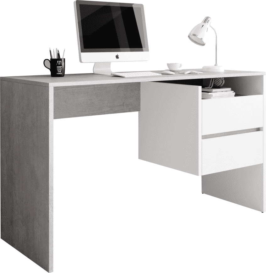 PC-asztal, beton/fehér matt, TULIO
