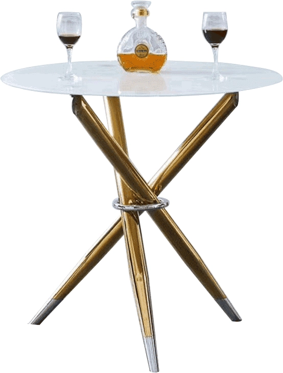 Étkezőasztal/dohányzóasztal, fehér/gold króm arany, átmérő 80 cm, DONIO